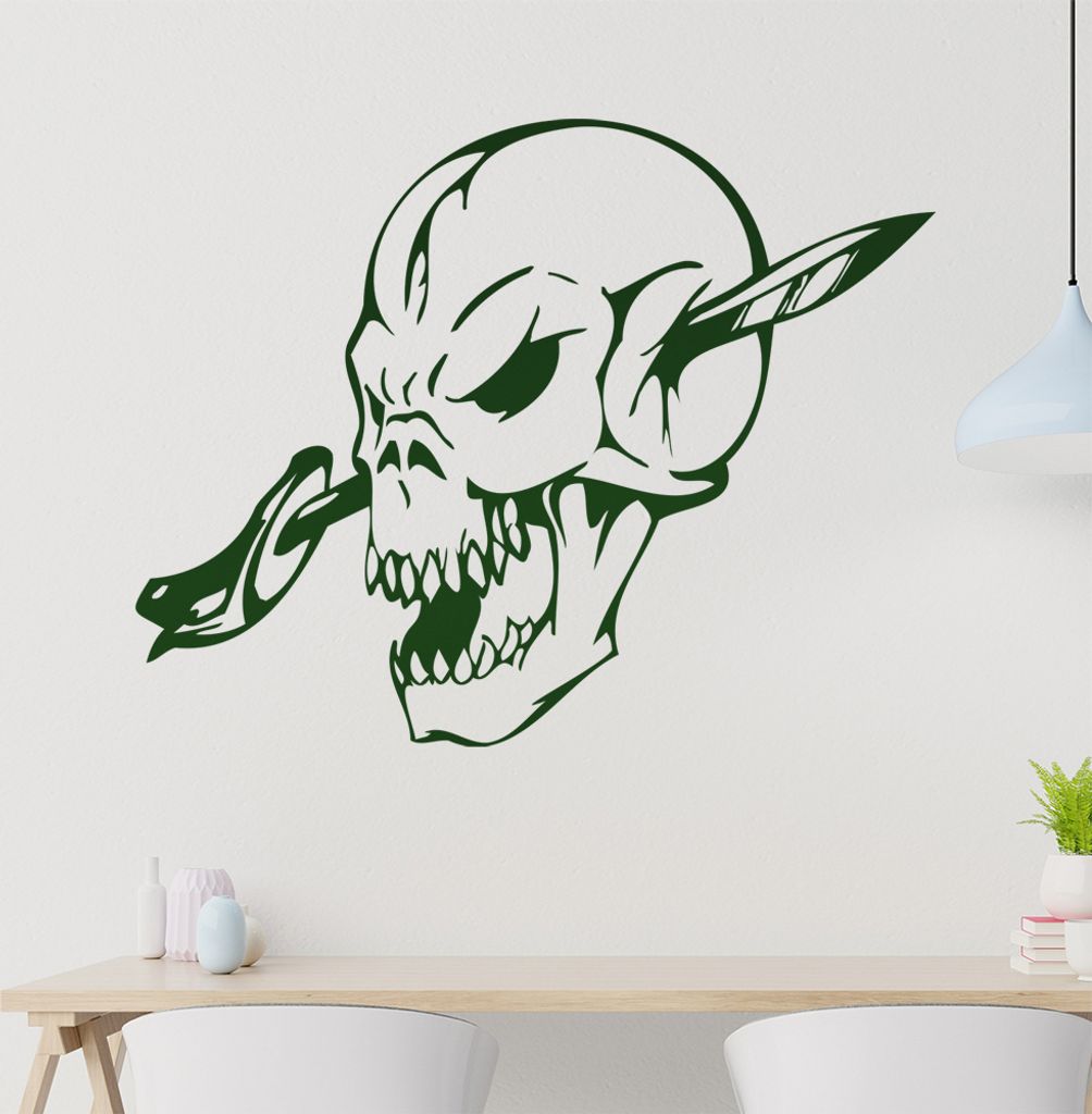 Dolch im Schädel Wandtattoo in 6 Größen - Wandaufkleber Wall Sticker - Dekoration, Küche, Wohnzimmer, Schlafzimmer, Badezimmer