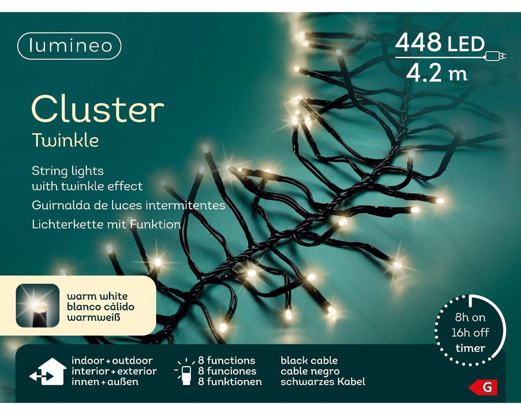 Lumineo Lichterkette Cluster Twinkle 448 LED 4,2 m warm Produktbild 