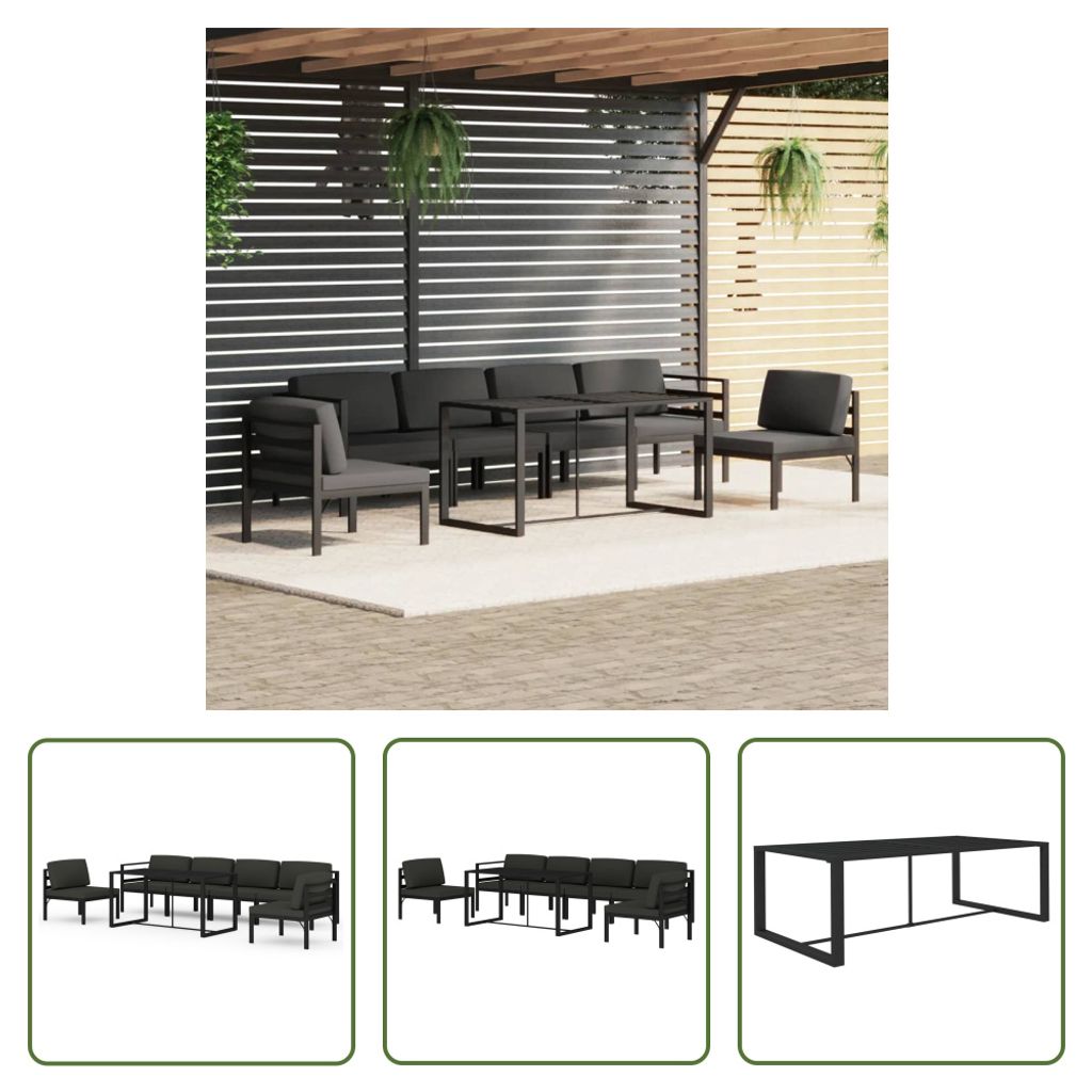 The Living Store 7-tlg. Garten-Lounge-Set mit Kissen Aluminium Anthrazit