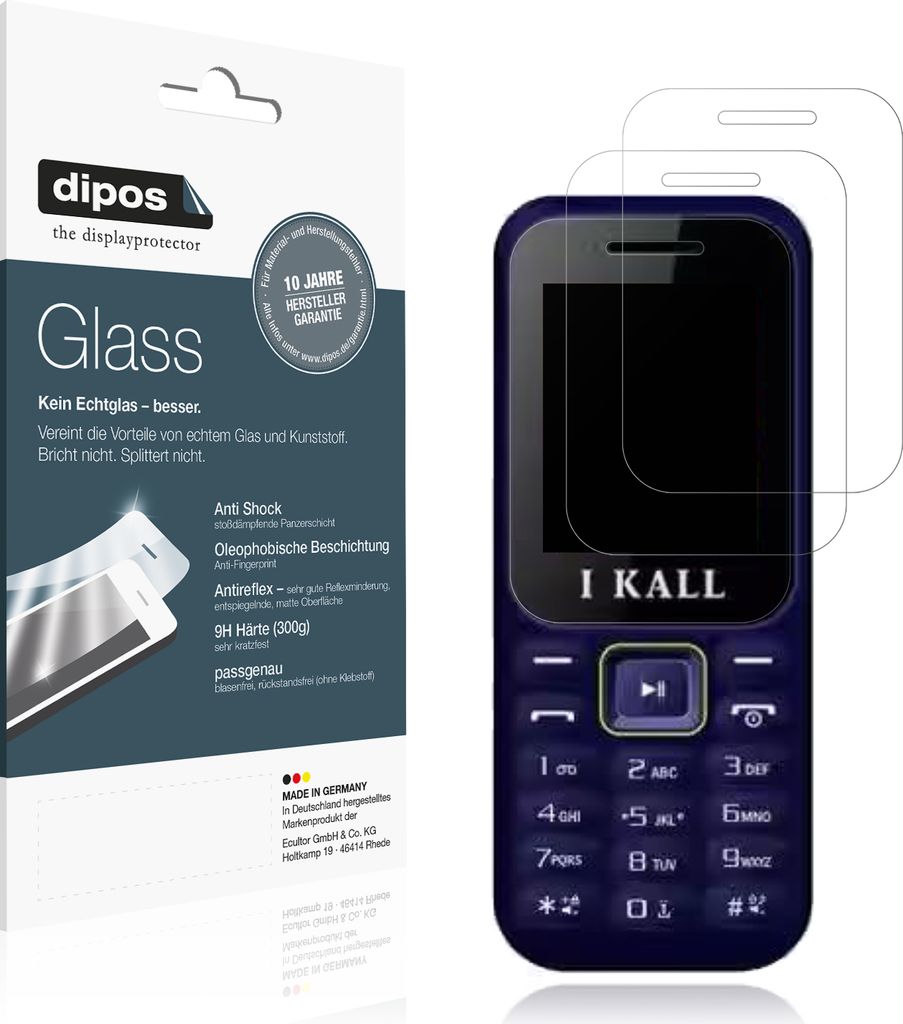 2x Schutzfolie für I Kall K222 matt - Anti-Shock 9H Folie dipos Glass Kunststoffglas