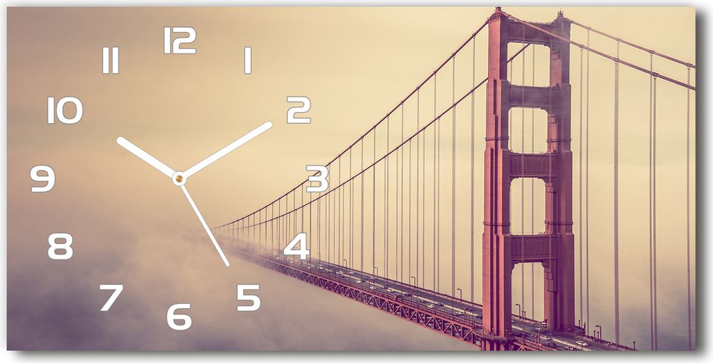 Wanduhr aus Glas – 60x30 cm - Glasbild - Glasuhr - Gehärtetes Glas - weisse-zeiger - San Francisco-Brücke