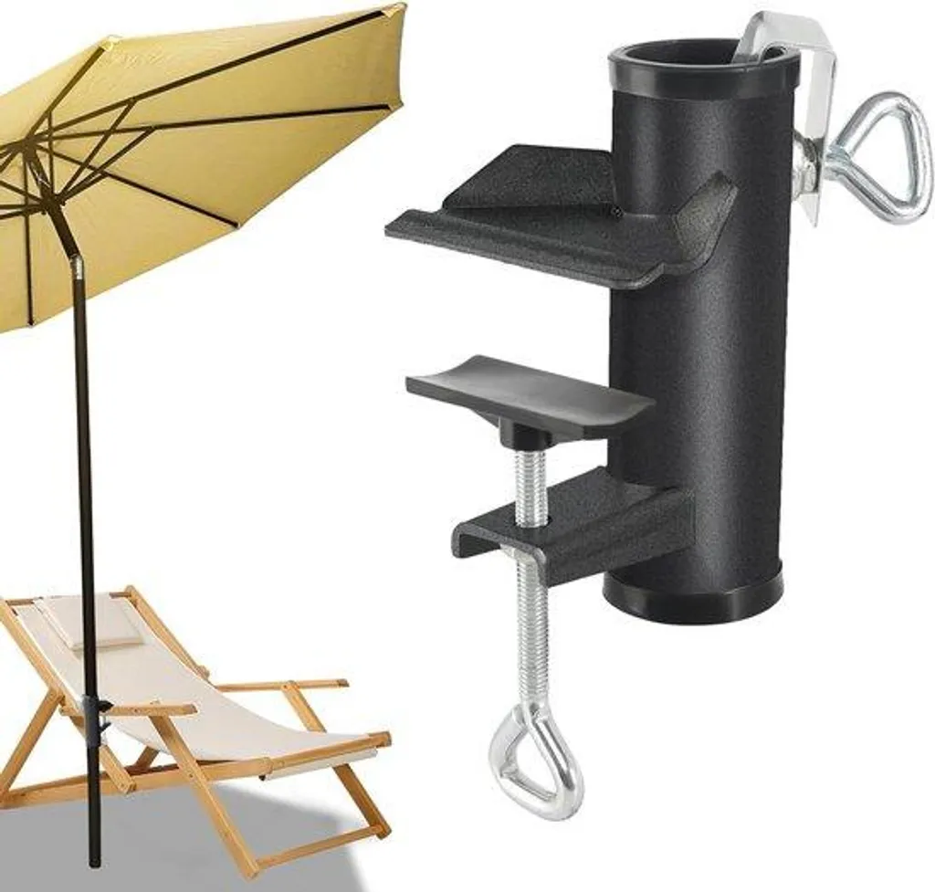 Support parasol de balcon en métal noir - Fixation universelle réglable