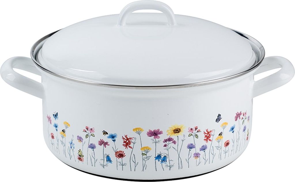 Riess Kasserolle Flora mit Deckel Ø22cm Country Emaille Produktbild 