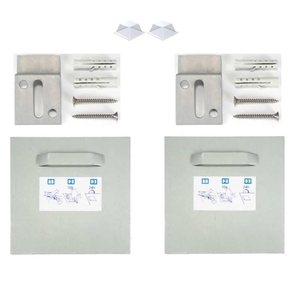 Selbstklebendes Befestigungsset Bilderhalter Haftbleche - 2x Halter 100x100mm + 2x Z-Haken + 2x Silikonpuffer