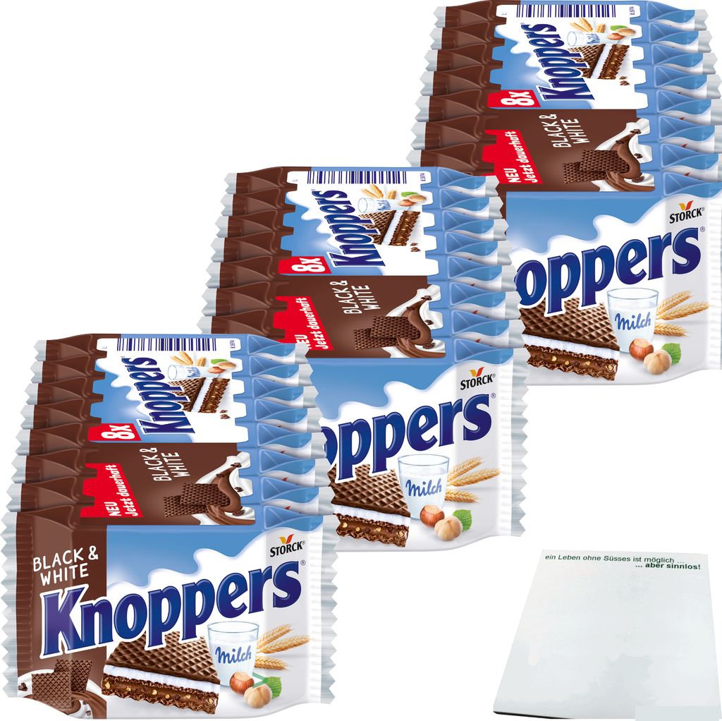 Knoppers Black and White Waffelschnitte 3er Pack (3x8x25g Packung) + usy Block
