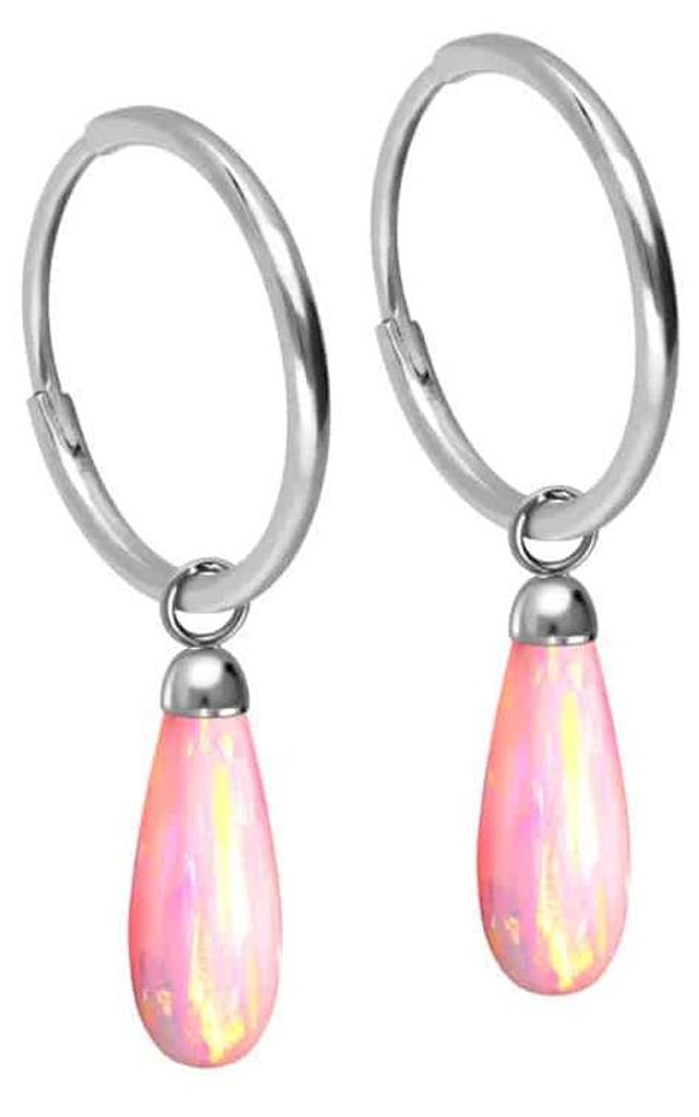Titan Ohrclicker Creolen SYNTHETISCHER OPALTROPFEN Rosa Innendurchmesser: 10mm | Designstärke: 1,2mm