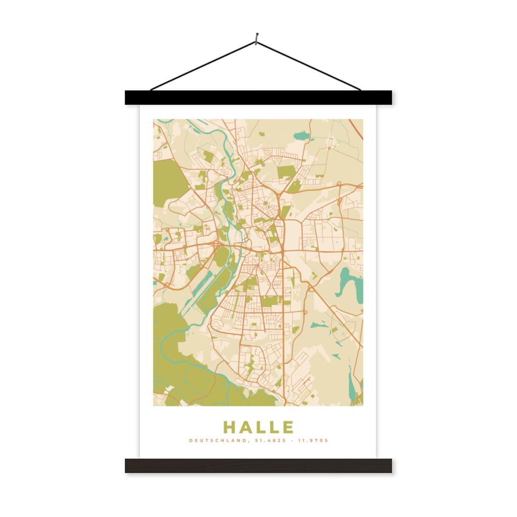 MuchoWow Textilposter Stadtplan - Halle - Vintage - Stadtplan 120x180 cm mit schwarzem Rahmen - Fotos