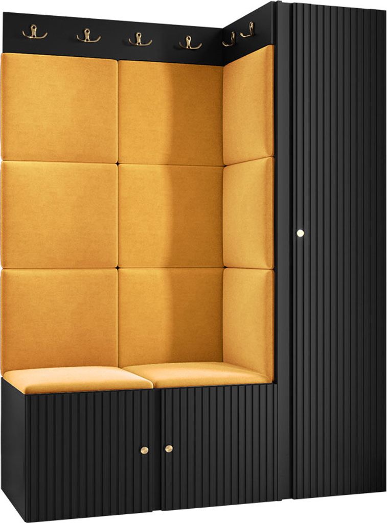 MIRJAN24 Garderoben-Set Orion Ryfel Slim IX, Kleiderschrank, Schuhschrank, 2x Kleiderhakenbrett, 11x Paneel 42x42, 4 Kleiderhaken für Kleidung, Me...