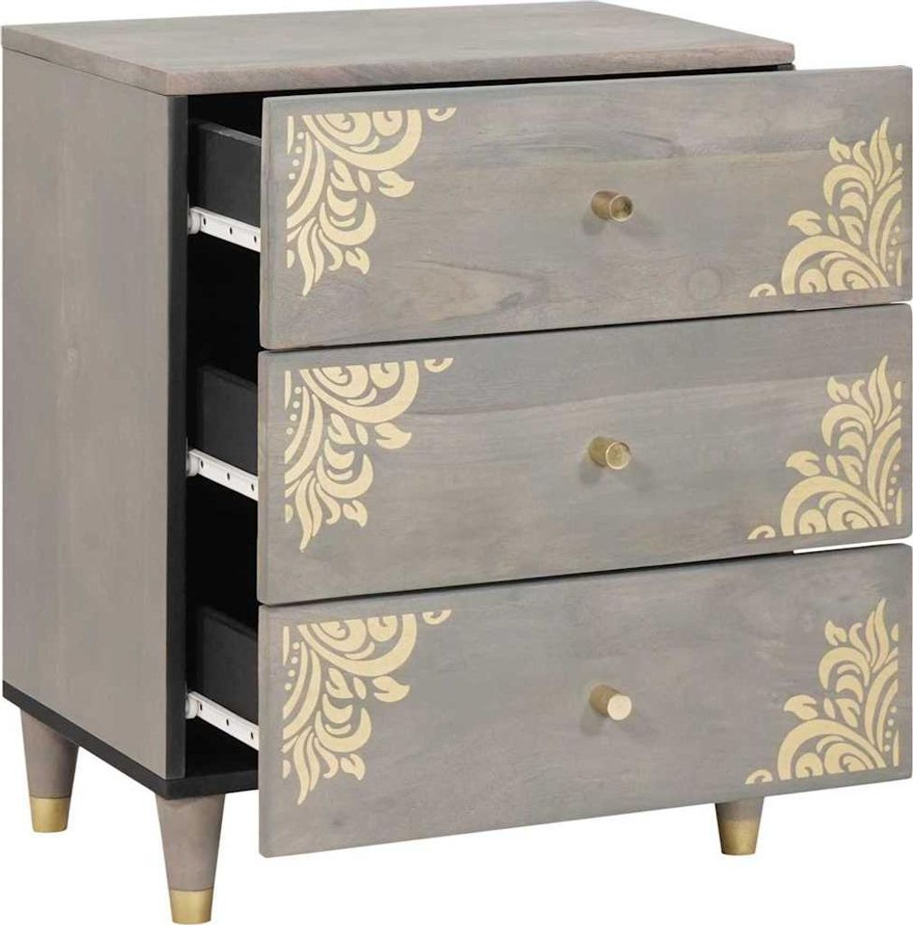 Möbel Nachtschrank - Nachttisch - Beistelltisch für Schlafzimmer - mit Schubladen Grau 50 x 33 x 62 cm Massivholz Mango - Nachttische & -schränk...