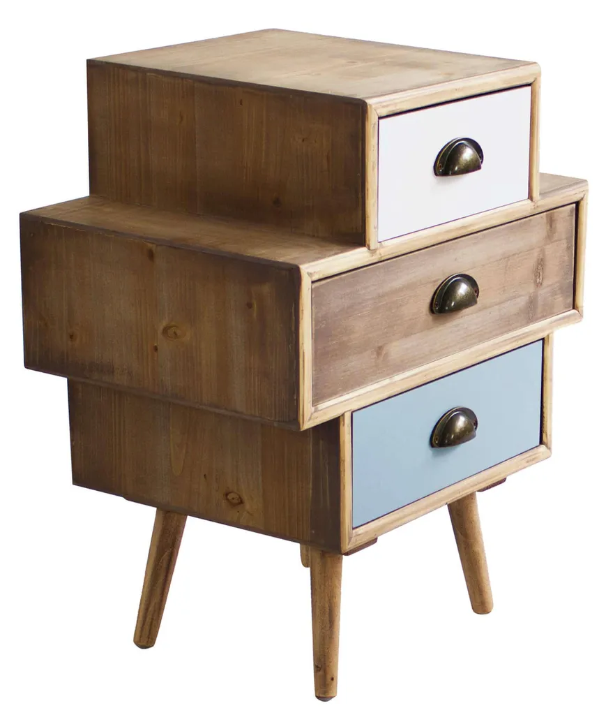 Table de chevet large bois 3 tiroirs colorés 50cm pour chambre