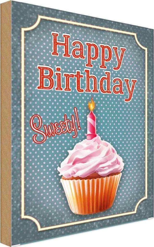 vianmo Holzschild 30x20 cm Happy Birthday sweety! Kerze Geburtstag Feiern Party