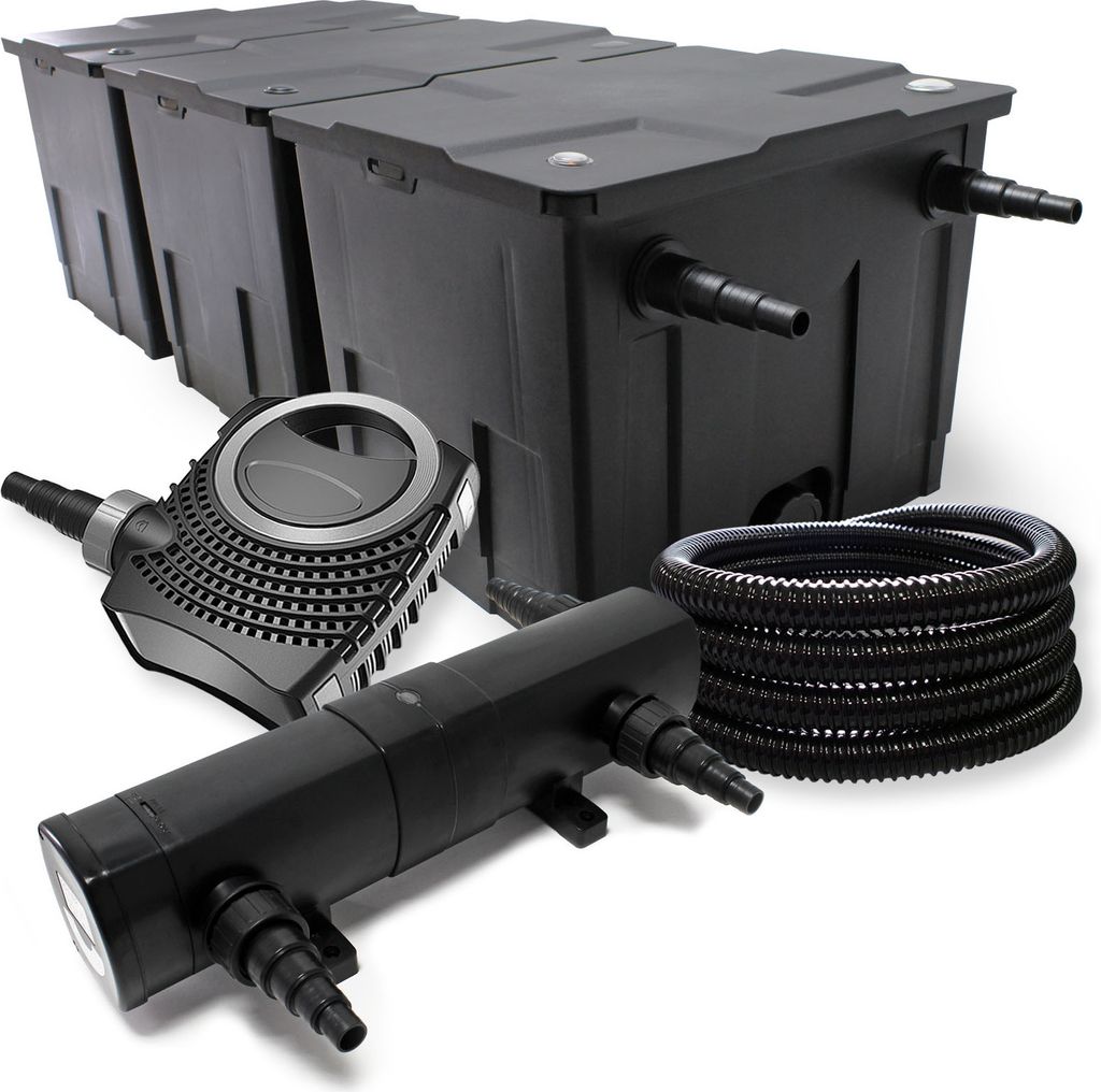 Wiltec Komplettset: CBF-350C Teichfilter bis 90000 L Teichfilteranlage als Durchlauffilter, NEO10000 SuperECO Teichpumpe 10000l/h 80W, CUV-218 Teic...