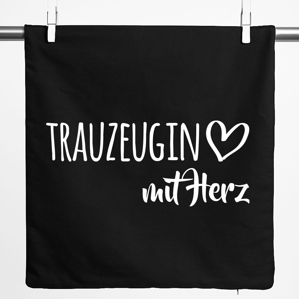 Huuraa Kissenbezug Trauzeugin mit Herz 40x40cm Black Baumwolle Dekokissenbezug Geschenkidee