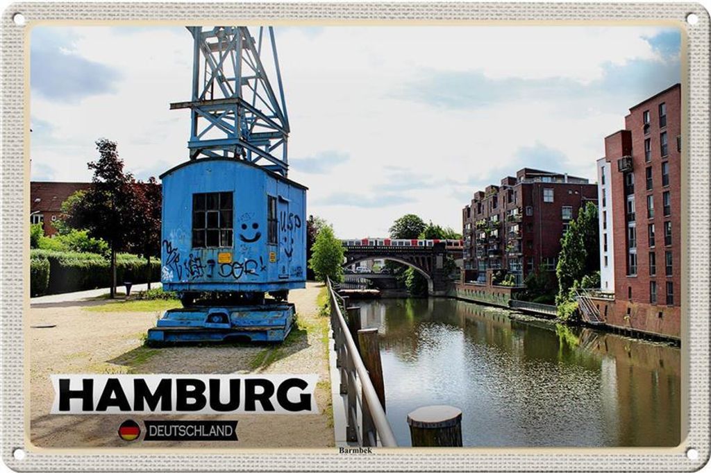 Blechschild Städte Hamburg Barmbeck Fluss 30x20cm