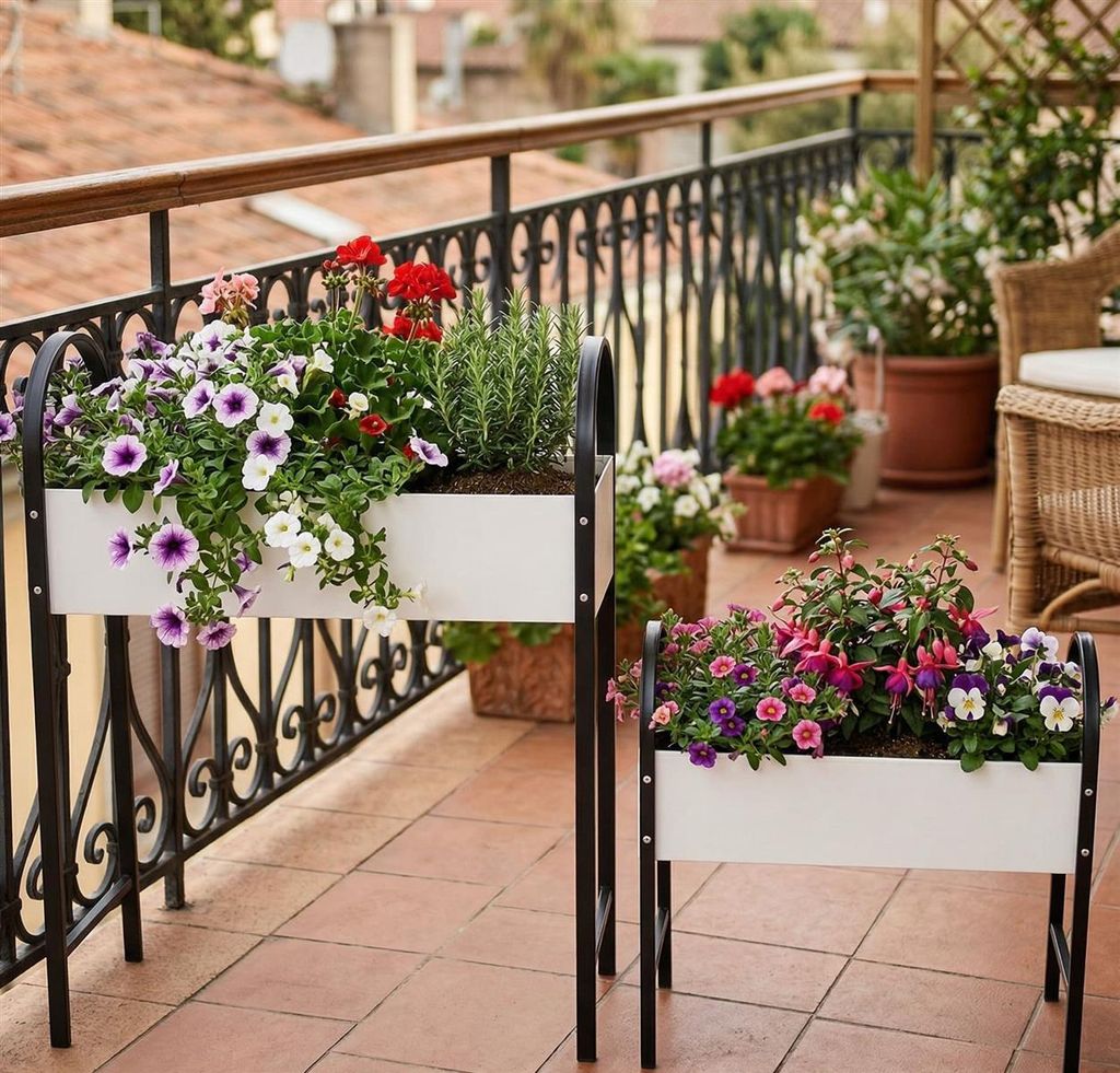 2x Pflanzer "Retro" aus Metall, creme weiß / schwarz, Pflanzkasten, Blumenkasten, Pflanzbank