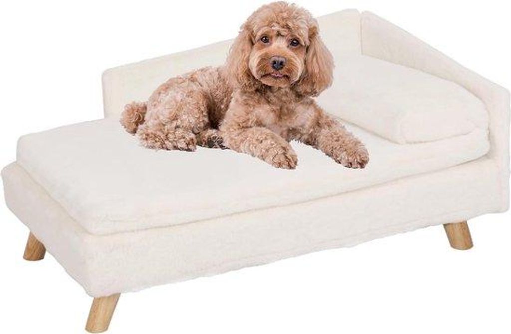 Luxus-Hundebett mit Kissen und Rückenlehne - Holzbeine - Hochbett für mittelgroße und kleine Hunde - Katzenbett für große Katzen - 80 x 50 x 3...