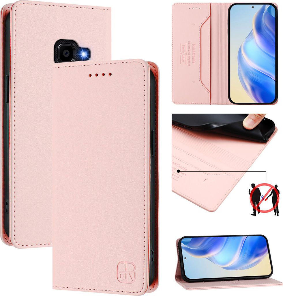 Lederhülle für Samsung Galaxy XCover 4/XCover 4S Hülle Flip Brieftasche Kartenfächern Ständer Schutzhülle Pink