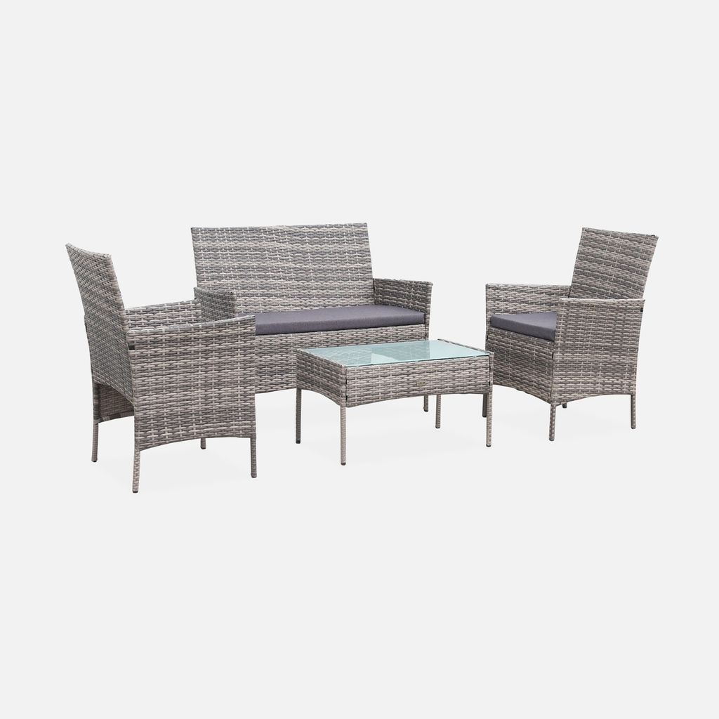 sweeek - Gartenset aus Polyrattan, 4 Plätze Moltès - Grautöne