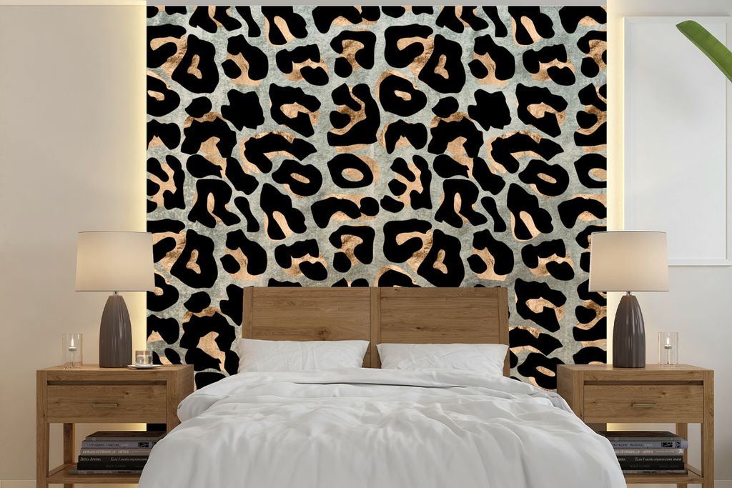 MuchoWow Fototapete für Wohnzimmer oder Schlafzimmer Wandtapete Vinyl Motivtapete Tierdruck - Panther - Luxus - 240x240 cm - Schlafzimmer-Tapete