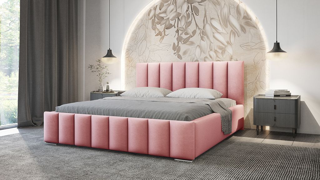 ADIDAR Greta Polsterbett 180x200cm Doppelbett Metalrahmen mit hydraulischen Liefern Bett Rosa Magic Velvet 2257 - mit Lieferung nach Hause