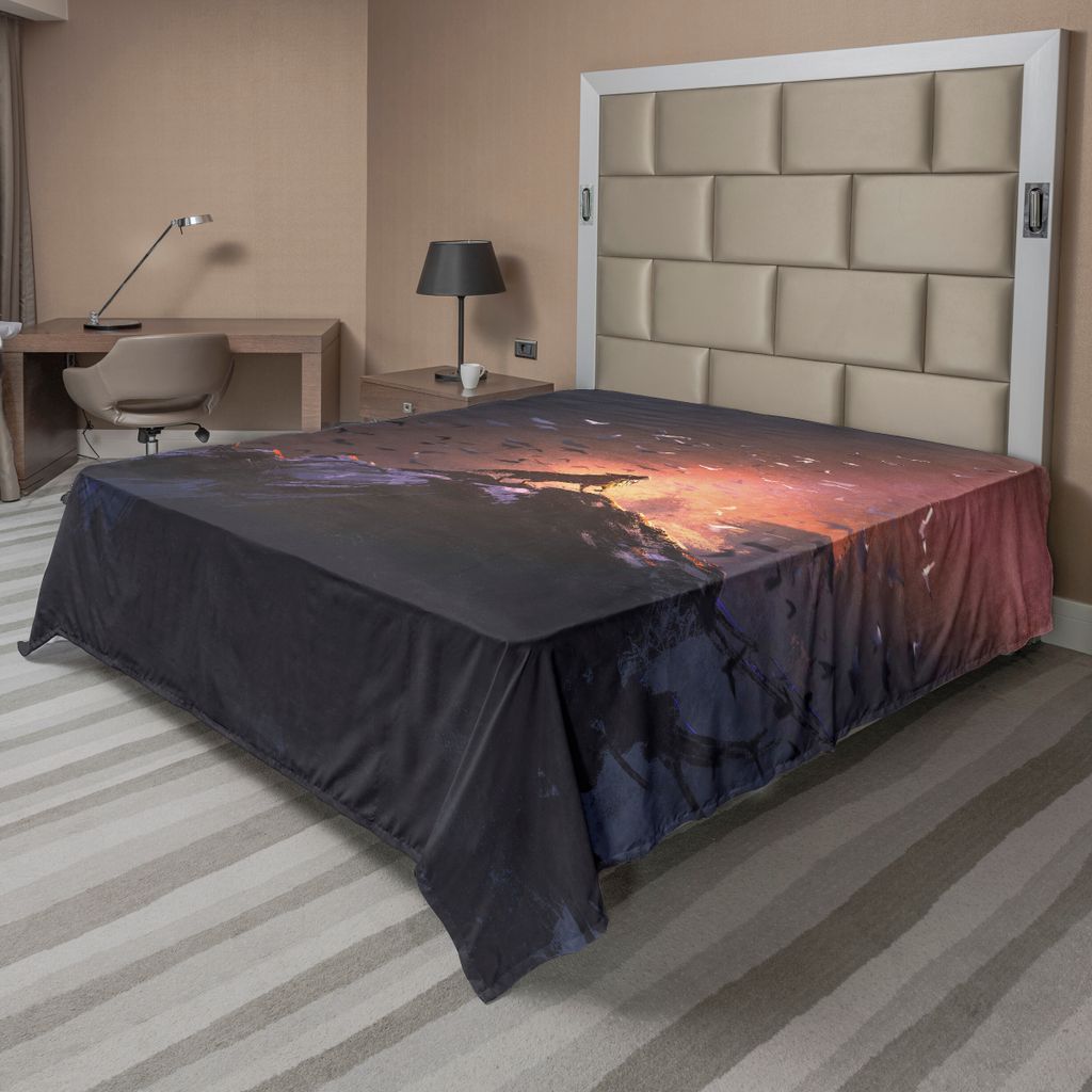 ABAKUHAUS Fantasy World Bettlaken, Heulender Wolf Auf Felsen Umgeben Von Fledermäusen Vögel Scary Dog Wild Life, weiches bequemes oberes Bettlake...