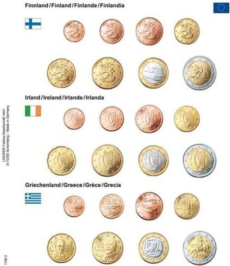Lindner 1108-3 Vordruckblatt EURO-Kursmünzen-Sätze: Finnland/Irland/Griechenland