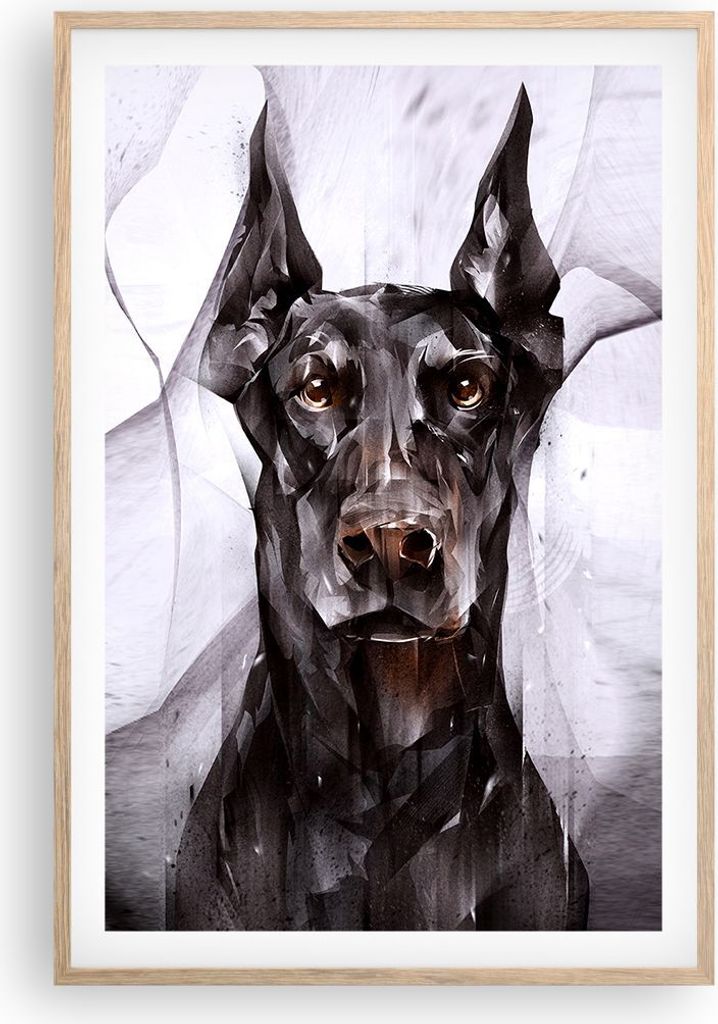 Gerahmtes Poster - Rahmen in heller Eiche - Hund Abstraktion - 61x91,5 cm - Wand Bild - Wanddeko - Wandbilder - Kunstposter - Wandposter - Bilderra...