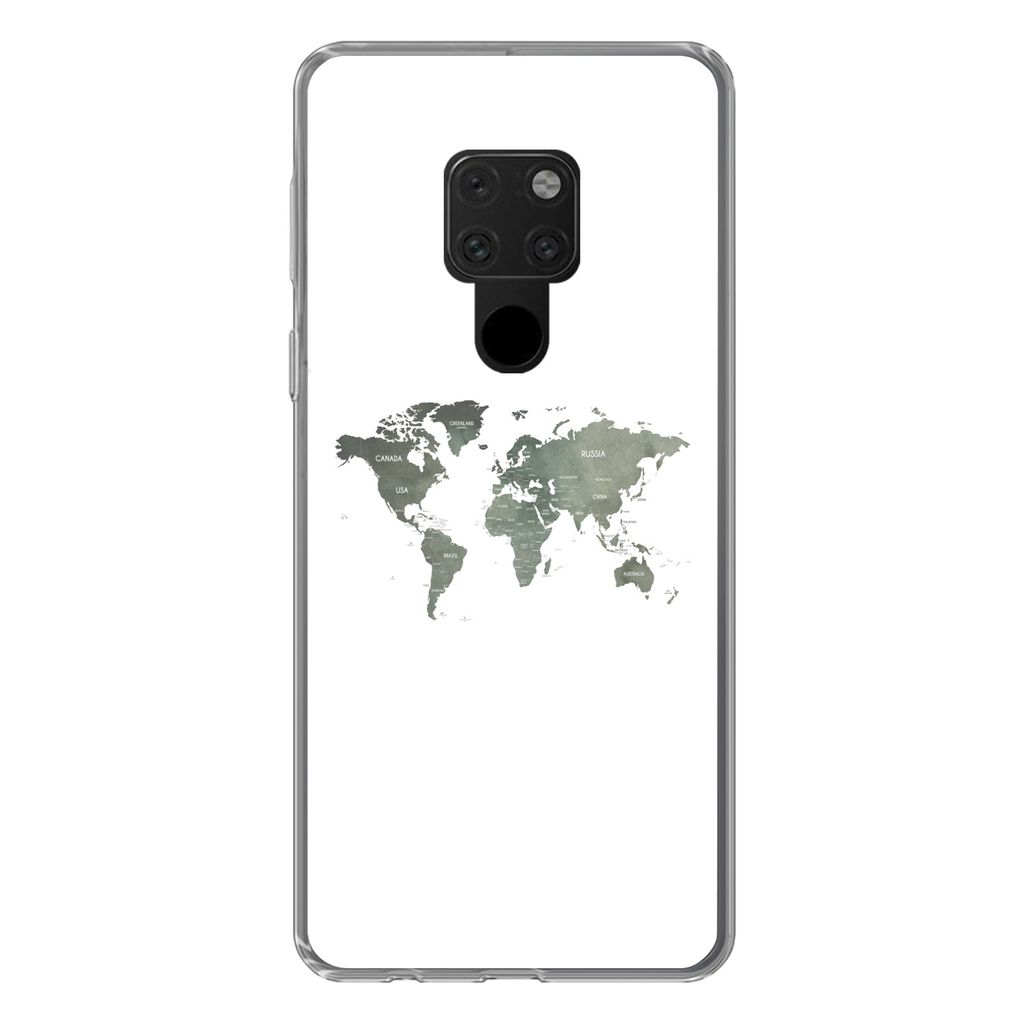 MuchoWow Handyhülle Schutzhülle Hülle für Huawei P40 Lite Weltkarte - Grün - Weiß Silikon Softcase Handy Hülle - Handy