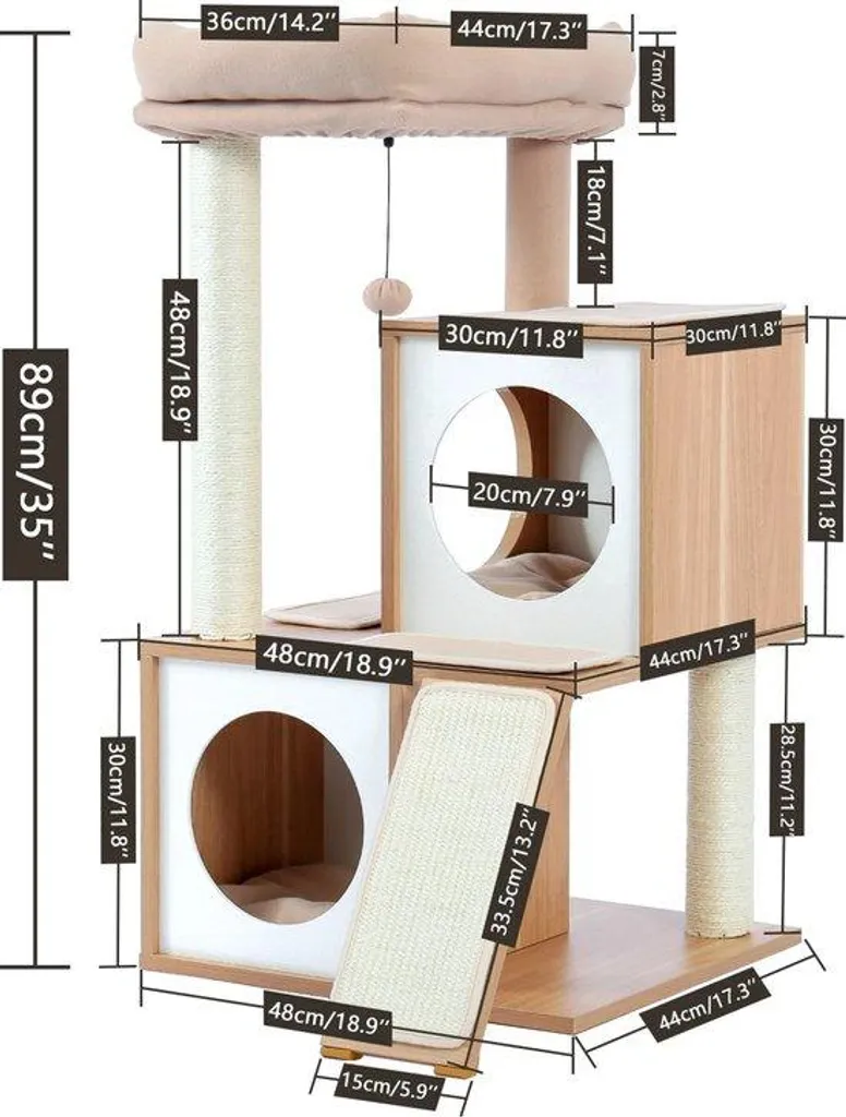 Maison pour chat bois 3 niveaux beige : idéal pour appartements XL
