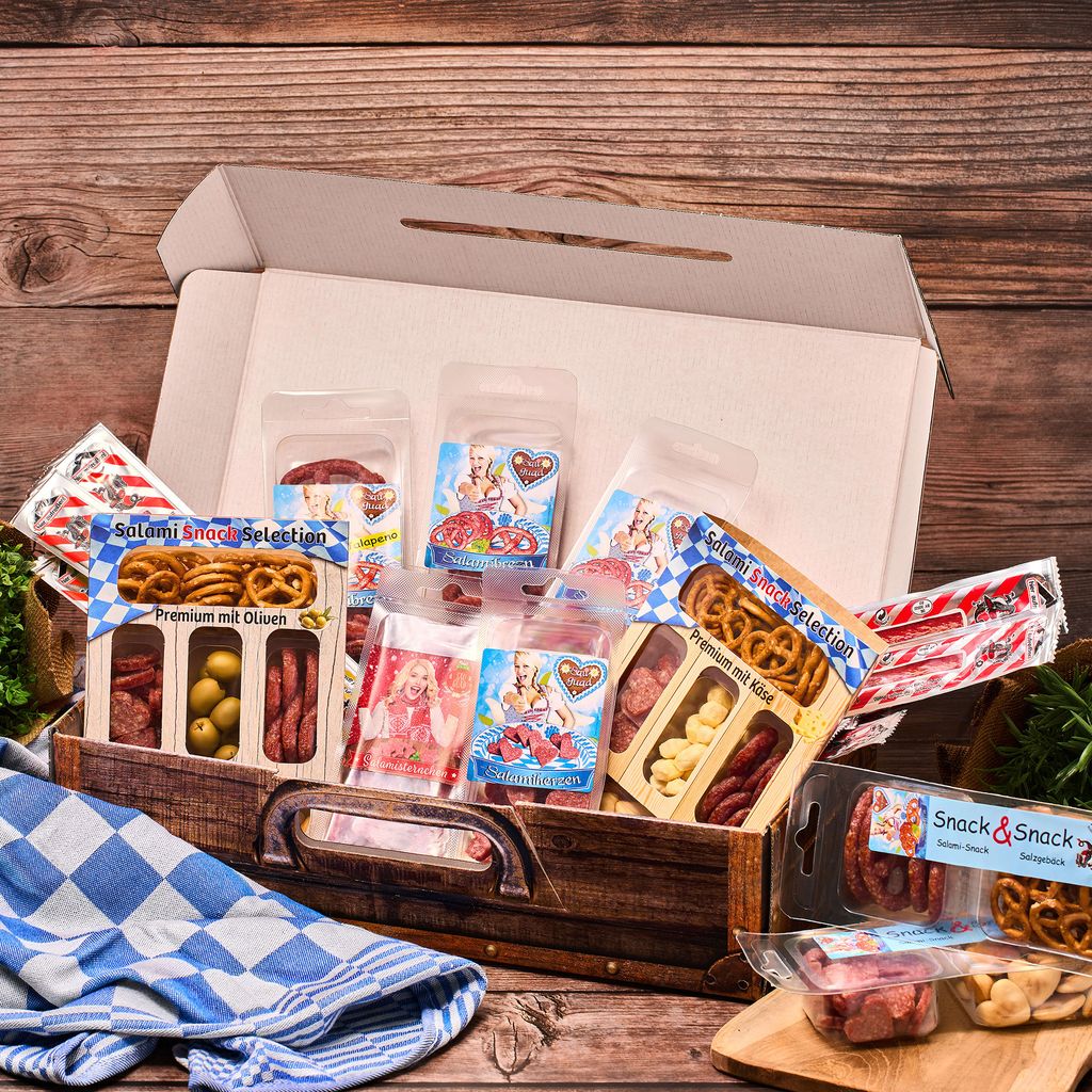 Geschenk Koffer mit 24 besonderen Wurst und Salami Snacks Produktbild