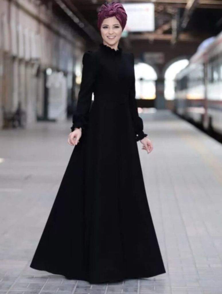 Abendkleid Abaya Lang Hijab Schwarz 40 Tesettür Abiye AR-752