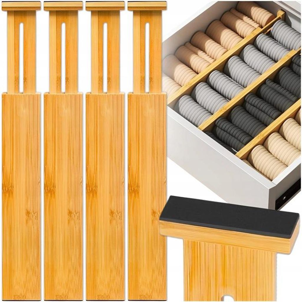 4er Set Bambus Schubladentrenner Verstellbar – Schubladen Produktbild 
