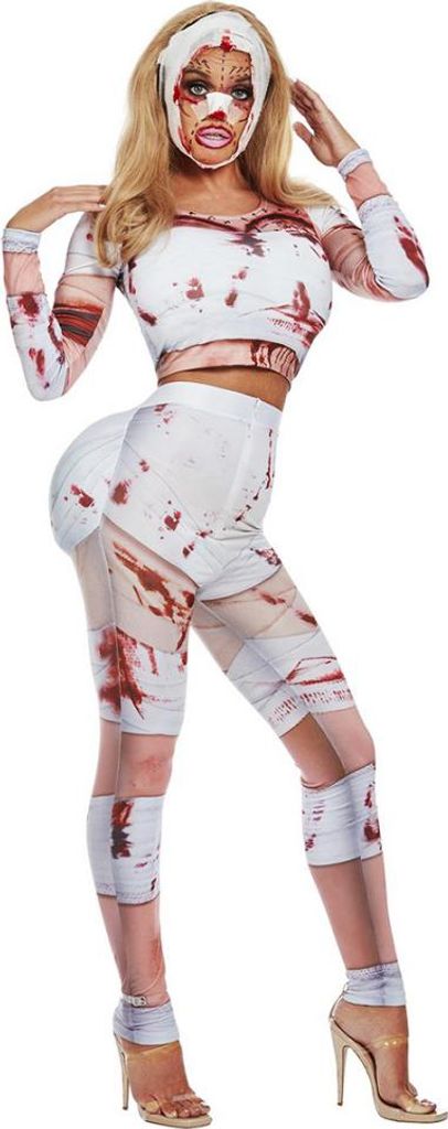 Blutiges Beauty OP Patientin Kostüm 2- tlg. für Halloween und Karneval Größe: L