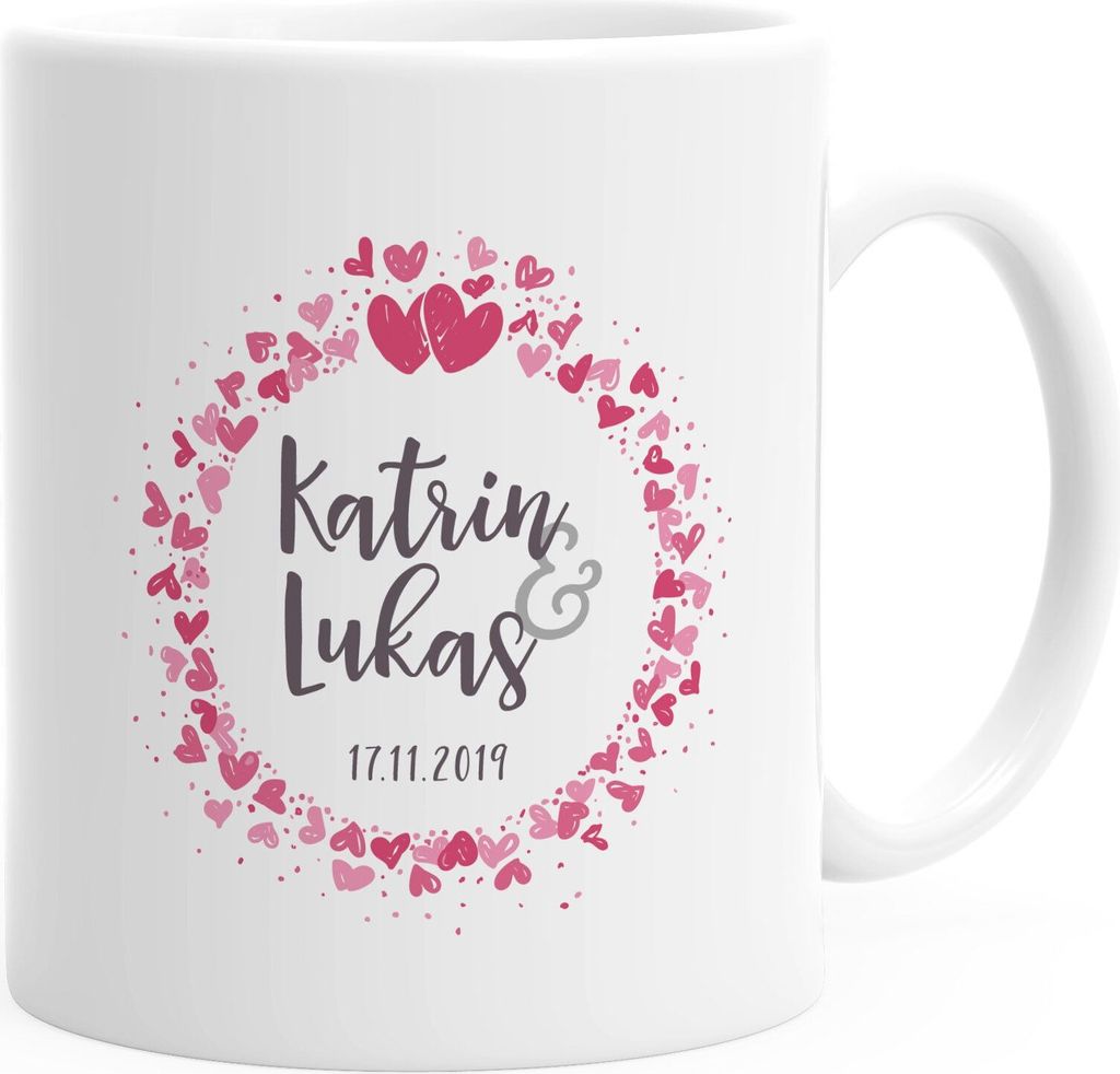 personalisierte Kaffeetasse individuelle Liebesgeschenke mit Namen und Datum anpassbar Hochzeitsgeschenk SpecialMe weiß Keramik-Tasse