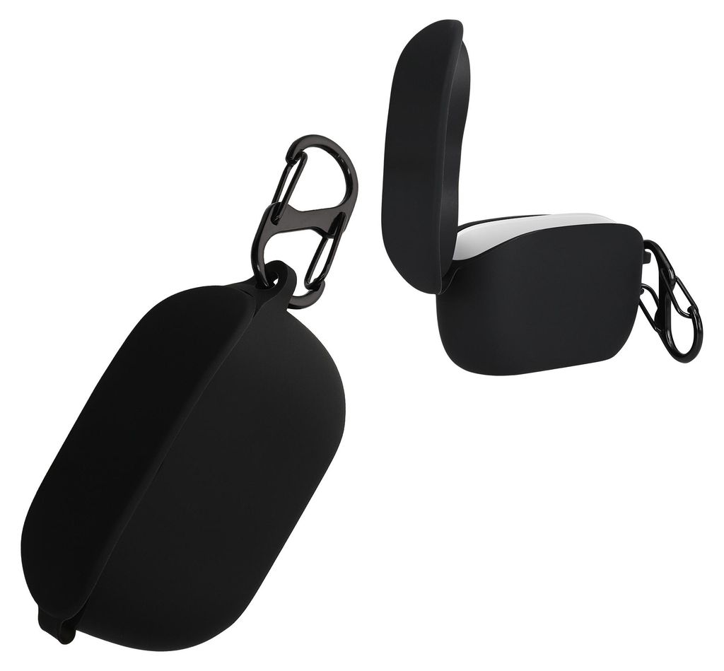 kwmobile Schutzhülle für JBL Wave 100TWS Hülle - TPU Silikon Case für Kopfhörer Ladecase - stoßfestes Cover mit Karabiner - Schwarz