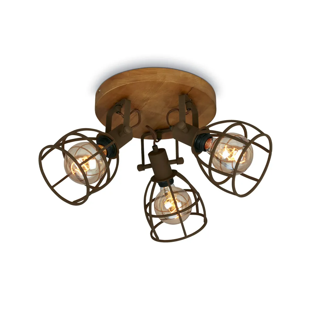 Luminaire plafond 3 spots pour éclairage puissant et déco bois métal