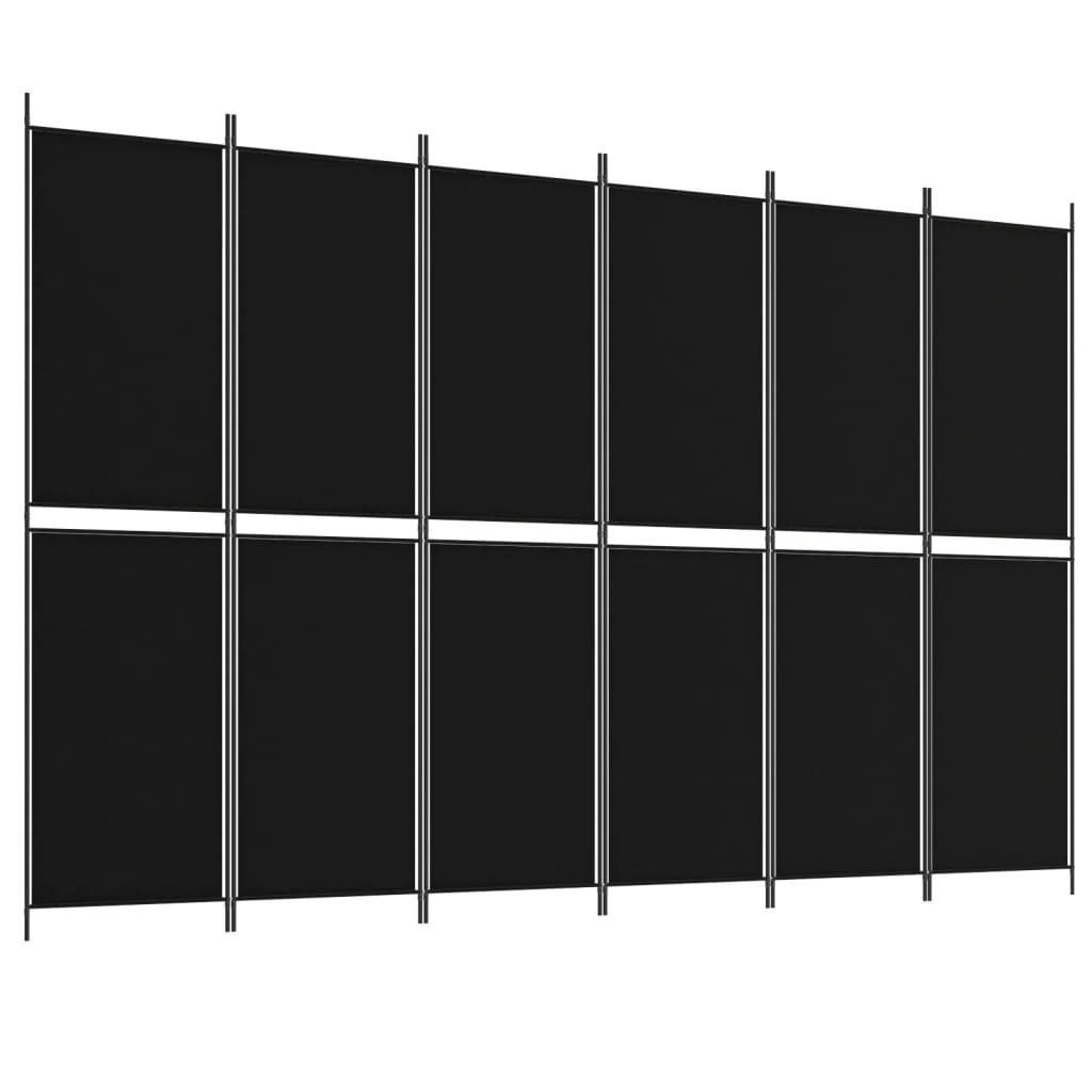 6-tlg. Paravent Schwarz 300x200 cm Stoff