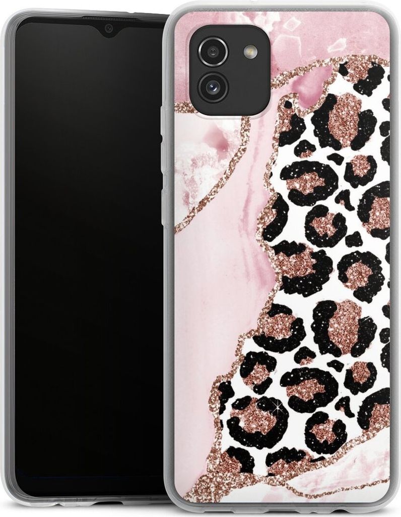 DeinDesign Handyhülle für Samsung Galaxy A03 Silikon Hülle Case Smartphone Schutzhülle Glitzer Look Leopard Marmor