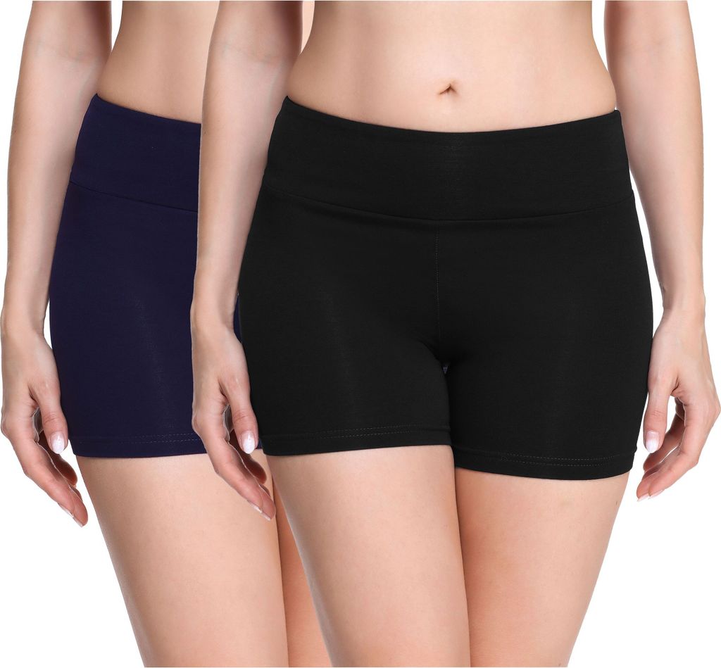 Merry Style Damen Shorts Radlerhose Boxershorts aus Viskose 2Pack MS10-284(Schwarz/Marineblau (2Pack), S)
