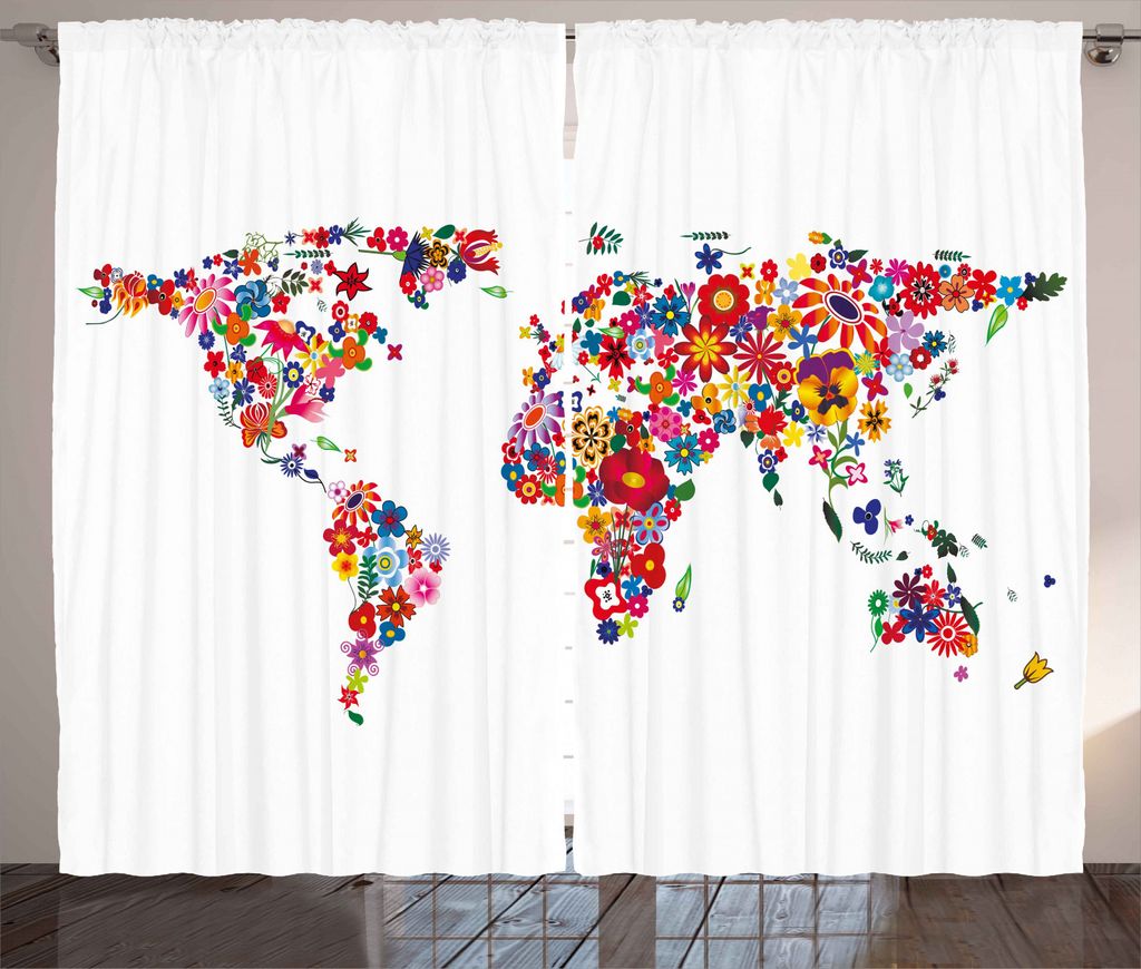 ABAKUHAUS Hippie Rustikaler Vorhang, Blumen Wachstum, Wohnzimmer Universalband Gardinen mit Schlaufen und Haken, 280 x 245 cm, Mehrfarbig