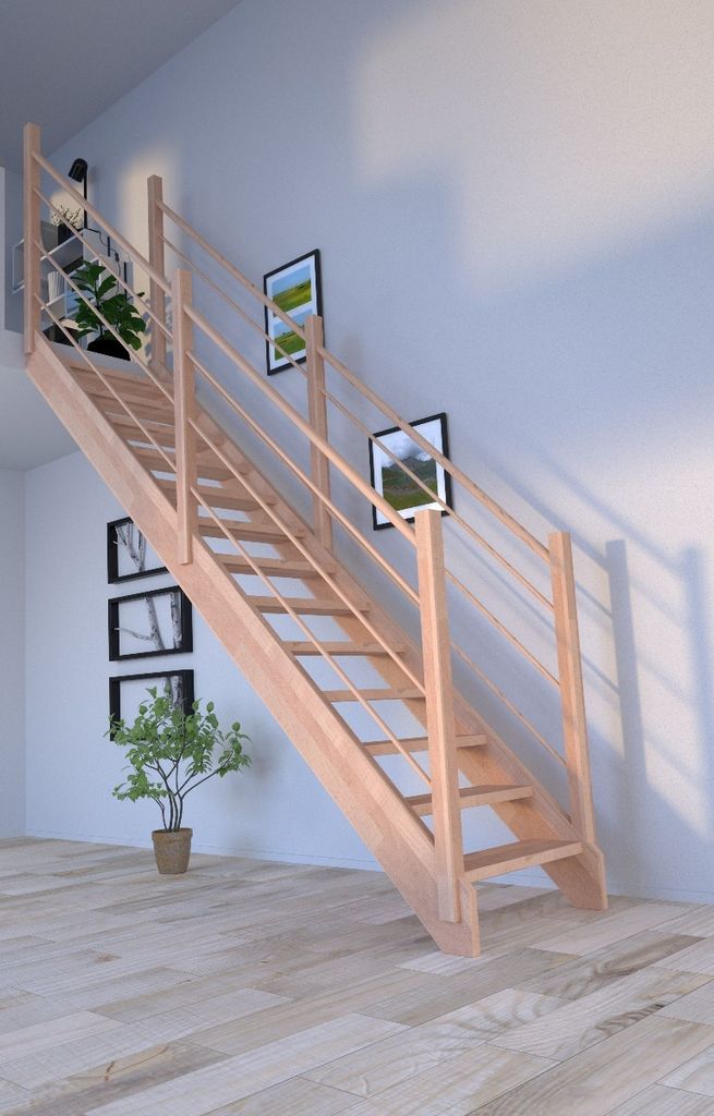 Holztreppe Mykonos Gerade-Buche-Holz-Holz Design Geländer-beidseitig-ohne Setzstufen