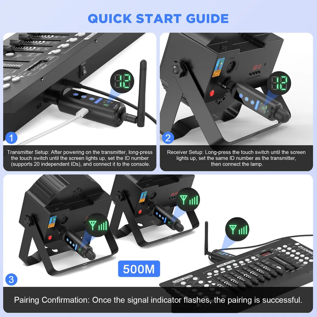 Émetteur DMX512 sans fil OLED - Solution anti-interférence 4 pièces