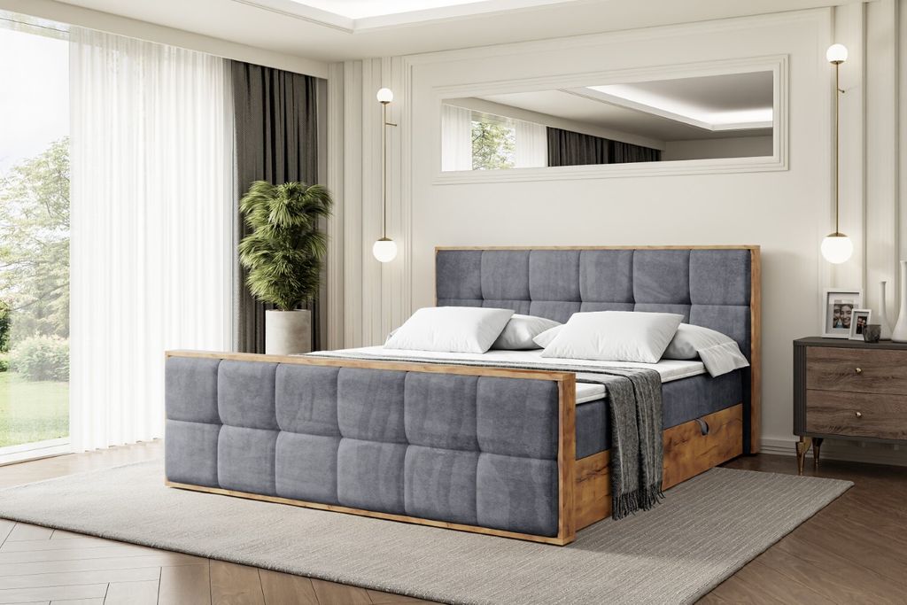 ALTDECOR Boxspringbett mit Matratze und Lattenrost, Topper, Fußteil,Polsterbett mit Bettkasten, Bett mit Stauraum H3-Matratze, Doppelbett, Boxbett...