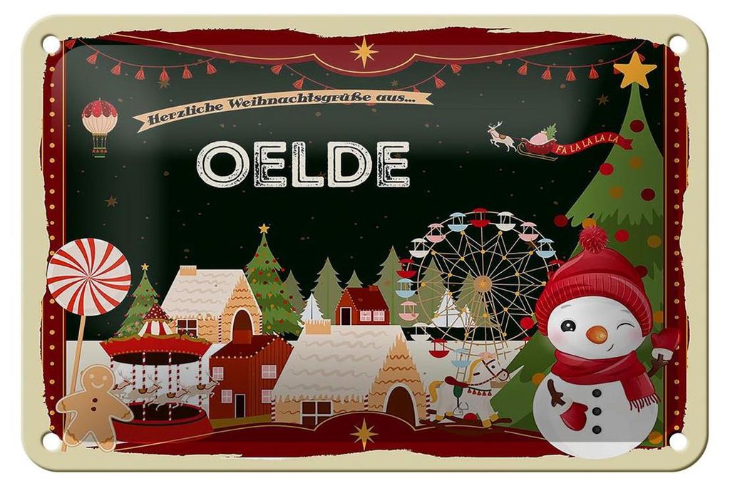 Blechschild Weihnachten Grüße OELDE Geschenk FEST Dekoration 18x12cm