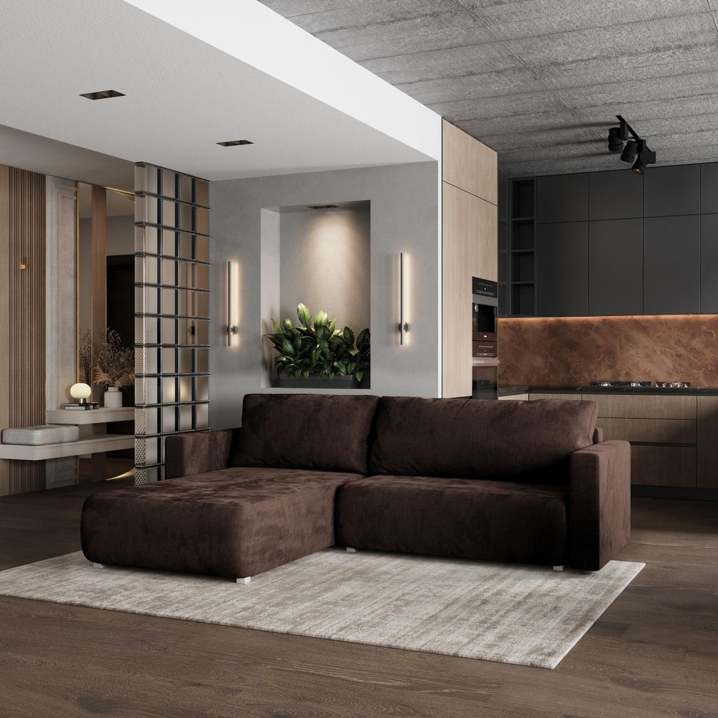 Masseno Ecksofa BRISO M mit Schlaffunktion L-Form, Sofa mit Bettkasten, Wohnzimmersofa, Couch, Soffa, Bettsofa, Couchgarnitur- Braun, MONOLITH 29