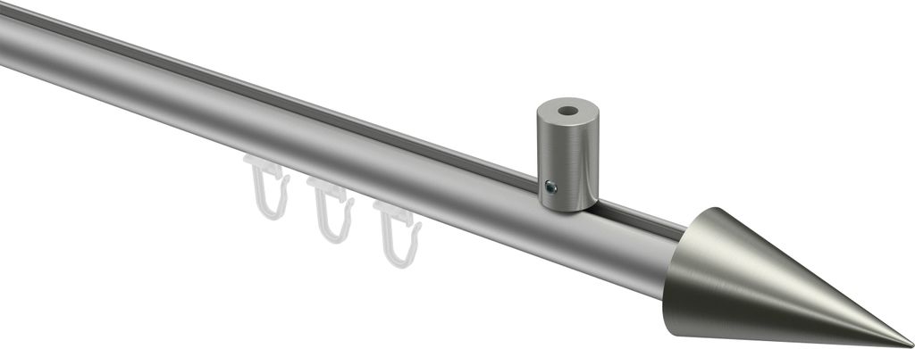 Interdeco Innenlaufstange / Gardinenstange mit Innenlauf Silbergrau / Edelstahl-Optik, Typ Sonius Savio (Kegel) Deckenmontage, 20 mm Ø 1-läufig, ...