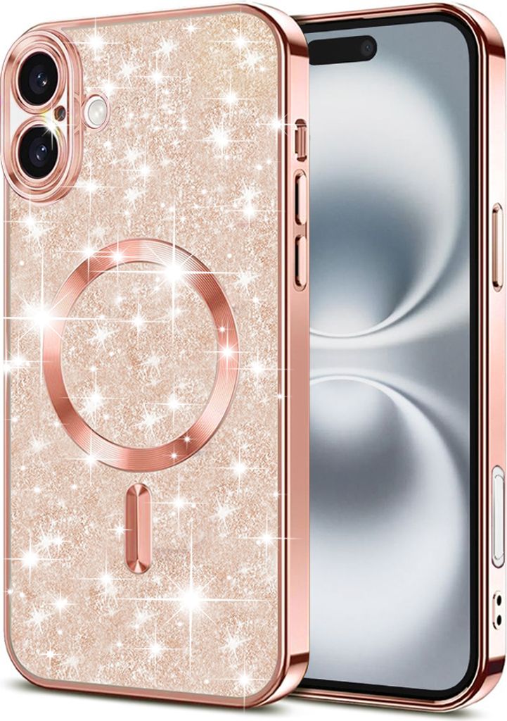Techsuit Luxury Glitter Back Cover Hülle mit MagSafe für Apple iPhone 16 Plus - Roségold