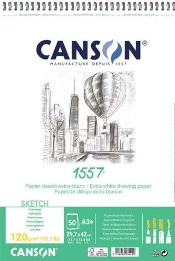 CANSON Zeichenpapierblock 1557 DIN A3+ 120 g/qm 50 Blatt reinweiß
