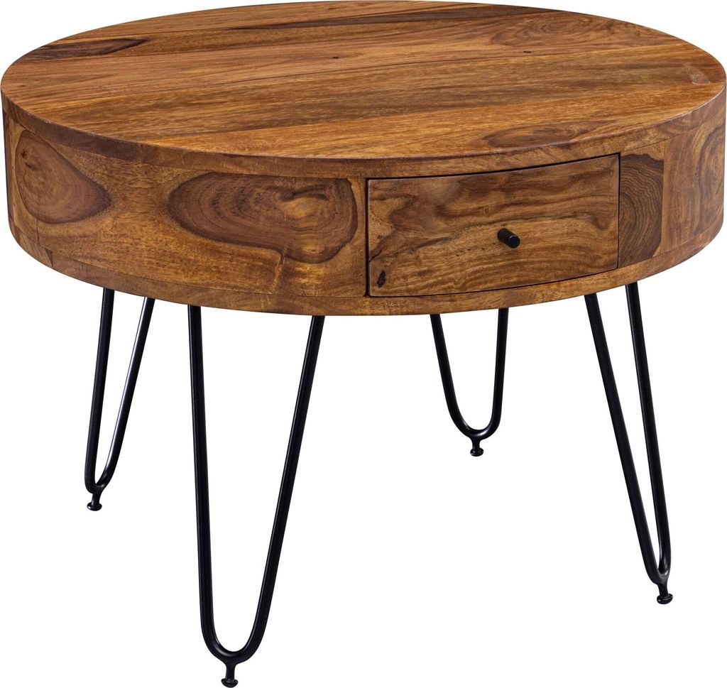 WOHNLING Couchtisch Sheesham Massivholz / Metall 60x44,5x60 Produktbild 