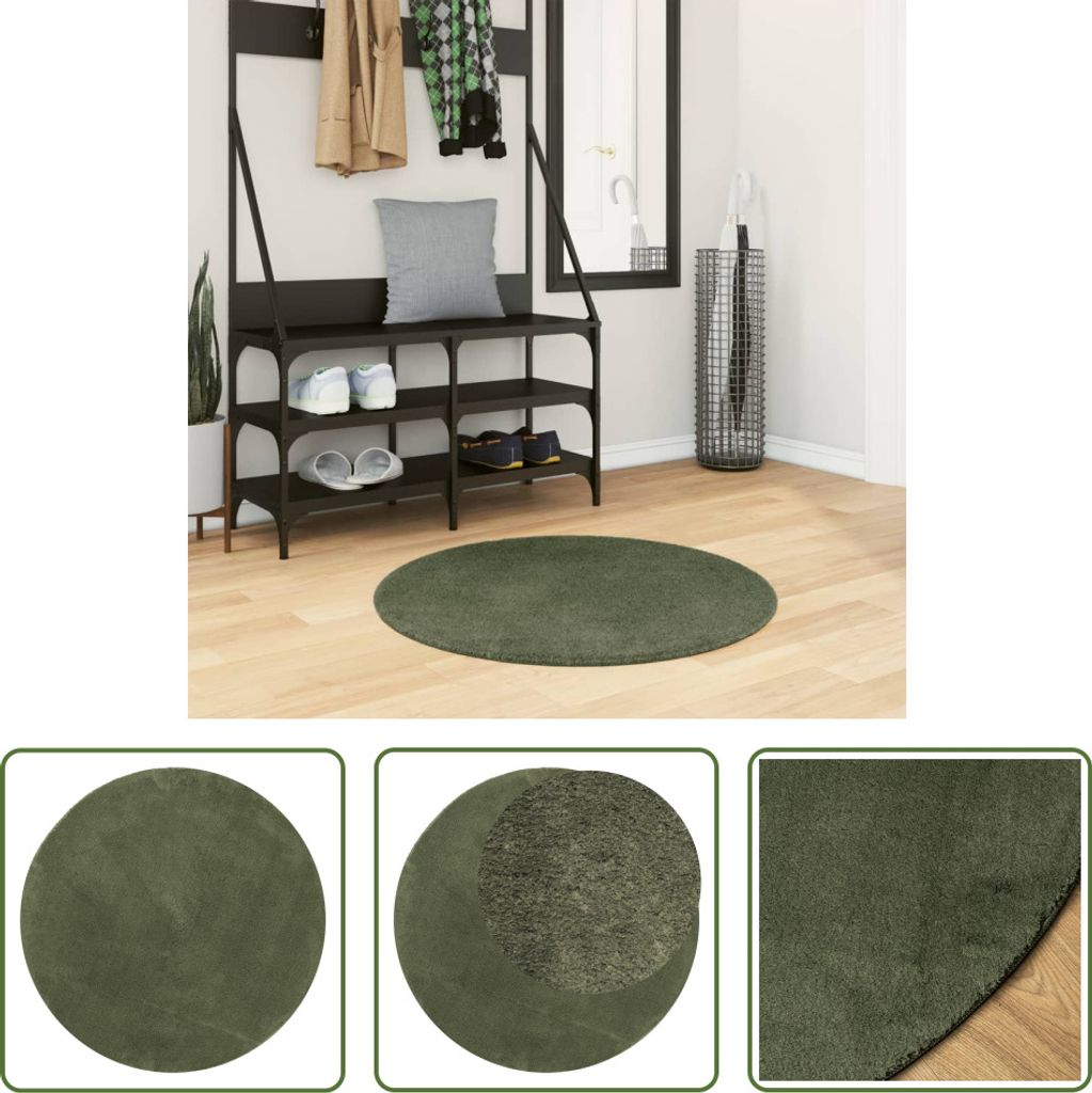 The Living Store Teppich HUARTE Kurzflor Weich und Waschbar Waldgrün Ø 80 cm